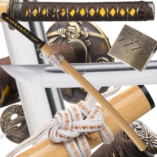 ttamankua Hand-Forged Damascus Steel Katana Zinc Alloy Tsuba Wooden Scabbard Collectible Artwork
