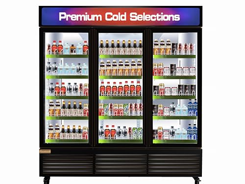 NAFCOOL 71” Wide Commercial Beverage Refrigerator Display Fridge, Three Glass Door Merchandiser Drink Cooler With LED Light Adjustable Shelves,ETL Sanitation,63.5 Cu Ft,BLACK,Wheels Not Included
