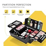 VIVOHOME 4 in 1 Makeup Rolling Train Case Aluminum Trolley Professional Cosmetic Organizer Box with Shoulder Straps 2 Keys Black(Cosmetic are not included)