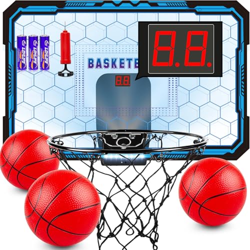 Basketball Hoop Indoor, Basketball Mini Hoop Pro Basketball Hoop Over The Door with Cool LED Lights, Boys Gifts Basketball Toys Gifts Room Accessories for Teen Boys 8-12