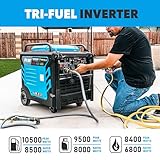 Pulsar PGD105TiSCO Tri Fuel Inverter Generator,10500-Watt Tri Fuel Gasoline Propane Natural Gas Portable 50A Generator with Remote Start, CARB Compliant