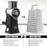 Zulay Kitchen Rotary Cheese Grater 5 Blade Cheese Shredder - Manual Hand Crank Cheese Grater With Reinforced Suction & 5 Interchangeable Drums - Easy to Use, Vegetable Chopper Round Mandoline Slicer