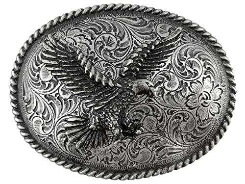 H8170 Western American Eagle Belt Buckle Fits 1-1/2"(38mm) Belt (Antique Silver)