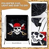 Kacctyen 24 Pcs Pirate Party Favor Goody Candy Treat Bags Halloween Pirate Captain Skull Gift Drawstring Bags for Boys Girls Adventure Themed Birthday Party Supplies Decoration(16 Pieces)