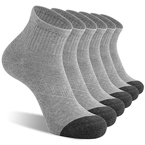 CS CELERSPORT 6 Pack Men's Ankle Socks with Cushion Athletic Running Socks, Light grey, Shoe Size: 9-12