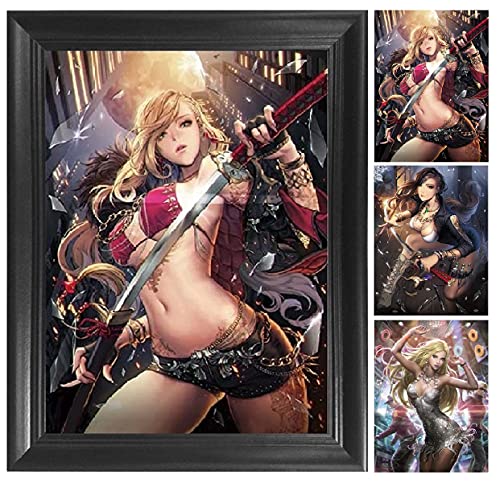 Sexy Anime Samurai Girl 3D Poster Wall Art Decor Framed Print | 12x16 inches | Pop Fantasy Girl Lenticular Posters & Pictures