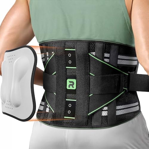 Rakiie Back Brace for Lower Back Pain Relief, 8X Powerful Lumbar Support with 3D Pad, Support Belt for Men Women, Breathable Back Support Brace with Adjustable Strap, Green Size M (Waist: 33.5"-39.4")