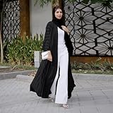 Front Open Abayas for Women Muslim Dress with Hijab Long Sleeve Muslim Cardigan Dress Abaya Cardigan Coat for Winter Women Muslim Clothes for Women 2 Piece Set Muslim Cardigan for Women Black+Hijab S