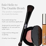 Saie The Double Brush - Multi-Use Dual Ended Makeup Brush To Highlight, Contour and Conceal - Large Ended Face Brush For Sculpting + Precise Application - Vegan, Cruelty-Free (1 Count)