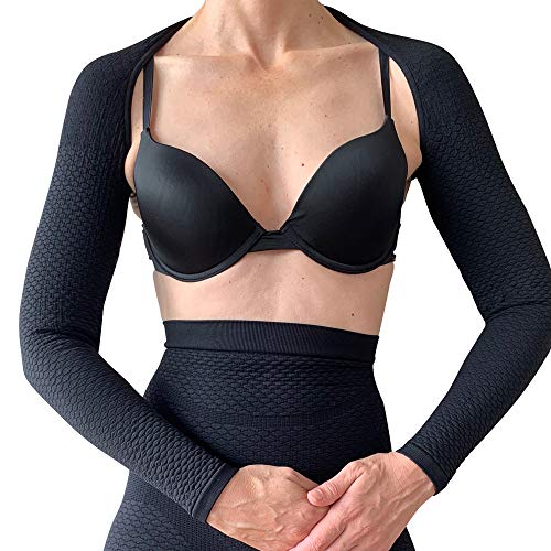 Bioflect® Compression Arm Sleeves Wrap with Bioactive Fibers and Raised Massaging Knit - for Support and Comfort - Black L/XL