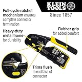 Klein Tools VDV226-110 Ratcheting Modular Data Cable Crimper / Wire Stripper / Wire Cutter for RJ11/RJ12 Standard, RJ45 Pass-Thru Connectors