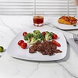 TP 10.5" Melamine Square Dinner Plates, 6-piece Plate Set Unbreakable Serving Dishes for Indoors and Outdoors, Unbreakable Dinner Service for 6, White