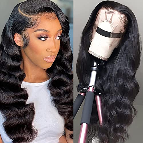 SENSAIRUITE Body Wave Lace Front Wigs Human Hair Wide Lace 180 Density Human Hair Wigs 13x4 Human Hair Lace Front Wigs Pre Plucked With Baby Hair 20 Inches Natural Color