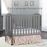 Dream On Me 2-in-1 Portable Folding Stationary Side Crib in Storm Grey, Greenguard Gold Certified, Two Adjustable Mattress Height Positions,Made of Solid Pinewood, Flat Folding Crib