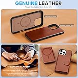 SHIELDON Genuine Leather Case for iPhone 16 Pro 6.3", Detachable Magnetic RFID Blocking Card Wallet Holder with ID Window, Slim Wireless Charging Phone Case Compatible with iPhone 16 Pro - Retro Brown