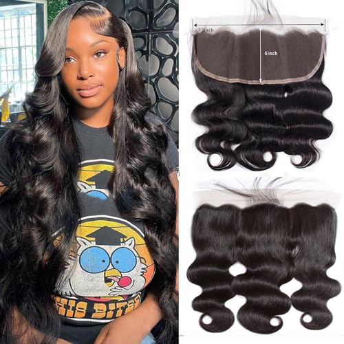 14 Inch 13x6 Lace Frontal Body Wave HD Transparent Frontal Ear to Ear 13x6 Lace Frontal Closure With Baby Hair Free Part 100% Virgin Human Hair Closure Natural Hairline 150% Density