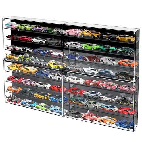 1/64 Scale Model Cars Display Case Wall-Mounted Diecast Toy Car Display Case Storage, Cabinet Lockable for 64 Mini Toys and Hot Wheels（Black, 27.5 X 15.7 X 1.8 inches）