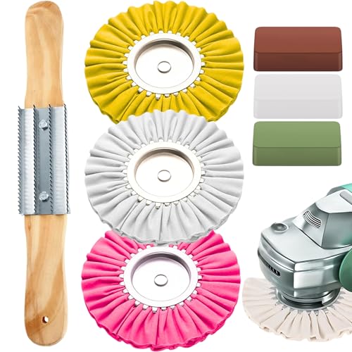 7PCS 8 Inch Aluminum Polishing Kit – Airway Buffing Wheels and Compounds Set for Metal Rim Shine Restoration Grinder Compatible Wheel Polisher for Chrome Finishing and Surface Refining