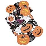 Simplebrand Fall Halloween Table Runner 36 Inches Long, Cutwork Applique Embroidered Pumpkins and Bats Black Table Runner Dresser Scarf for Home Dining Autumn Thanksgiving Tabletop Decoration, 13"x36"