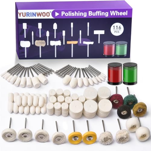 114 PCS Polishing Kit with 2Pcs Polishing Compound for Dremel, Abrasive Buffing Wheels Polishing Bits for Rotary Tool Accessories with 1/8 Inch Shank, Sanding Kit for Metal Wood Watch Jewelry Brass