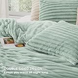 Bedsure Fluffy Comforter Set Queen - Super Soft Faux Fur Bed Set Sage Green, Winter Warm Plush Fleece Bedding, 3 Pieces, 1 Shaggy Fuzzy Queen Size Comforter with 2 Pillowcases