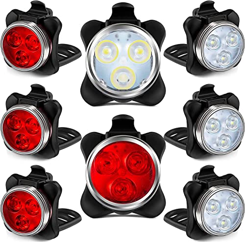 USB Rechargeable LED Bike Lights (Set of 8 Lights (4X White and 4X Red))