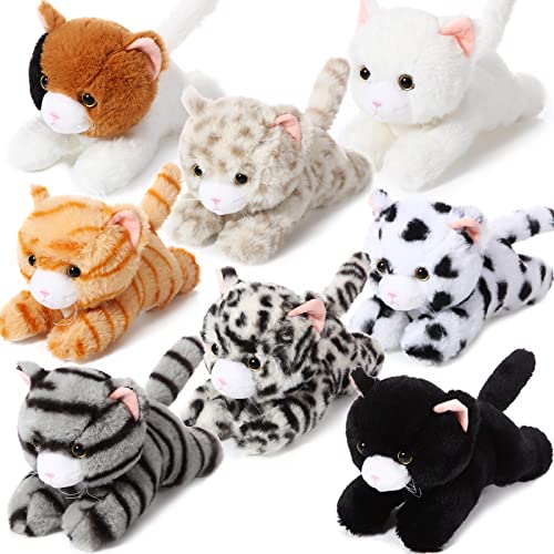 Libima 8 Pcs Cat Stuffed Animals Bulk 8 Inch Plush Kittens Cat Theme Party Favors Carnival Awards Birthday Party Gifts Assorted Cute Pet Toys Decor(Lying)