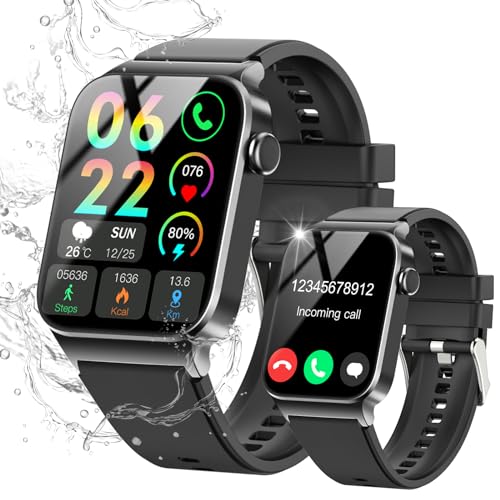 STECEi Smart Watch for Men Women Bluetooth Call, 1.85" HD Screen Smartwatch with Heart Rate/Sleep Monitor, 110+ Sport Modes Activity Trackers IP68 Waterproof, Fitness Watch for Android iOS, Black