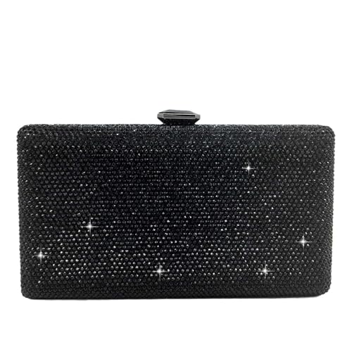 Boutique De FGG Black Crystal Evening Bags for Women Formal Party Box Clutch Wedding Rhinestone Handbags Bridal Clutch Purse,Mini