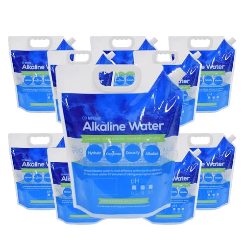 Bulk LOT - 5L / 1.3 Gallon Foldable Alkaline PH Water Bags - Collapsible Emergency Water Jug Container Bag, Freezable, BPA Free Plastic Water Carrier Tank, Outdoor Folding Water Bag Food Grade (10)