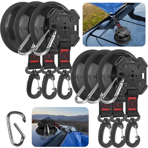 4PCS Upgrade Heavy Duty Rotating Vacuum Suction Cups Anchor Hooks With 4PCS Buckles ,Large Hook Suction Cup Hangers,Strong Suction Cup Hook for RV Awning Camping Outdoor,Window Suction Cups With Hook
