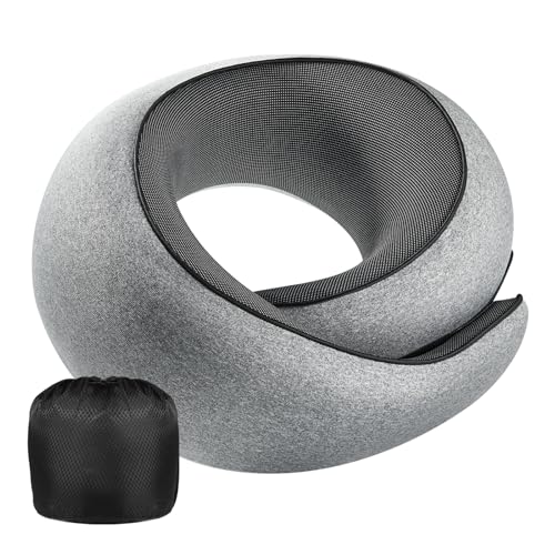 4litamz Neck Pillow Airplane,100% Pure Memory FoamTravel Neck Pillow Travel Neck Support Ergonomic &Portable Design Best for Sleeping Plane Car Train Office Flight (Small Grey)