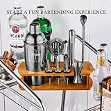 KITESSENSU Cocktail Shaker Set Bartender Kit with Stand | Bar Set Drink Mixer Set with All Essential Bar Accessory Tools: Martini Shaker, Jigger, Strainer, Mixer Spoon, Muddler, Liquor Pourers | Black