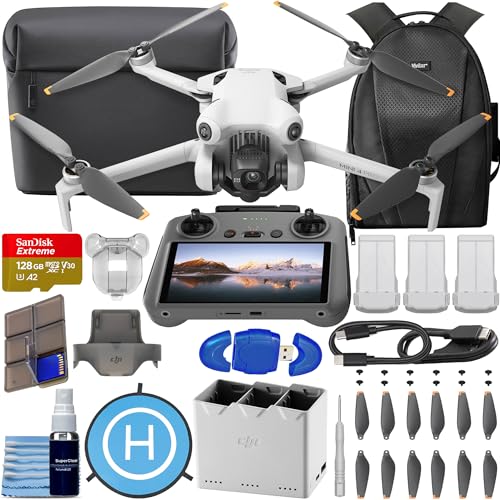 DJI Mini 4 Pro Fly More Combo Plus with DJI RC 2 (Screen Remote), CP.MA.00000740.01 Folding Mini-Drone with 4K HDR Under 249g, 45 Mins Flight Time, Vision Sensing + 128GB Memory, Landing Pad, CPS 2 Year Warranty + More