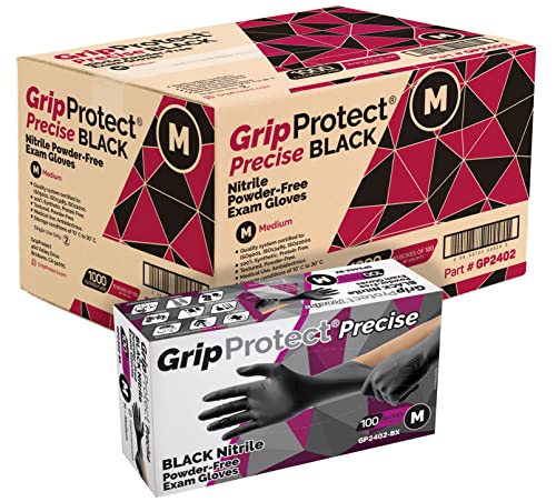 GripProtect® Precise Black Nitrile Exam Gloves, 4 Mil, Food, Home, Cleaning, Medical/Dental, Tattoo (Medium, 1,000)