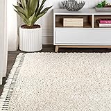 JONATHAN Y MCR100D-8 Mercer Shag Plush Tassel Indoor Area-Rug Bohemian Modern Contemporary Solid Easy-Cleaning Bedroom Kitchen Living Room, 8 X 10, Cream with Tassel