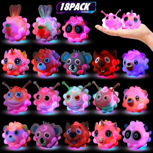 KissFree Light Up Animal Pop Balls Toys Party Favors,Goodie Bags Stuffers for Kids,Glow in Dark Pop Balls Birthday Party Favors,Pinata Stuffers,Carnival Prizes,Classroom Prizes