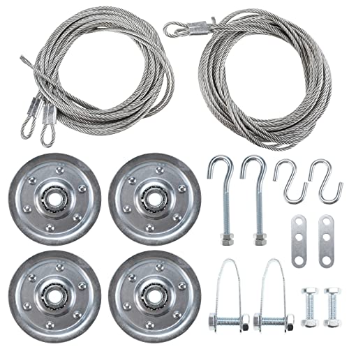 RealPlus Garage Door Cable and Pulley Kit, Including 2 Pairs of Galvanized Aircraft Cables and 4pcs Heavy Duty 3" Pulley Sheaves