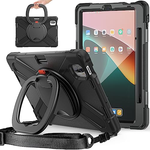 QYiiD Case for Xiaomi Pad 5 / Pad 5 Pro Case with Pen Holder 11.0 inch 2021, Heavy Duty Shockproof Protective Case with Rotating Stand/Kickstand/Carrying Shoulder Strap, Black