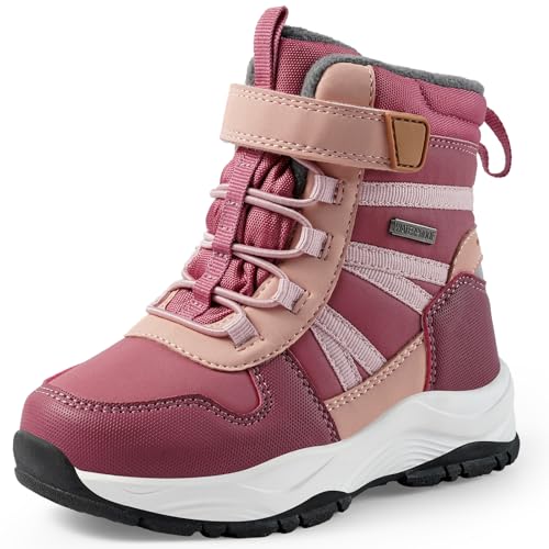 Harvest Land Kids Winter Boots Waterproof Girls Boys Snow Hiking Outdoor Boots Anti Collision Anti-Skid Mid Ankle Adventure Trekking Shoes Rose 1 Little Kid