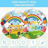 120PCS Cartoon Melon Birthday Party Supplies for Boys and Girls 1st 2rd Birthday Party School Bus Rainbow Watermelon Tableware Set Napkin Cups Forks Knives for 20 Guests