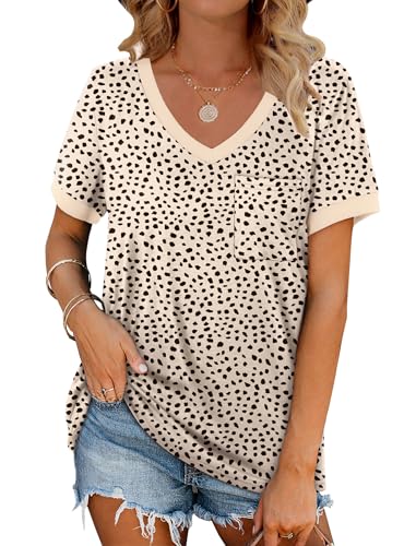 T Shirts for Women Trendy Short Sleeve Tops Plus Size Womens Fashion 2025 Spring Apricot Leopard Print XXL