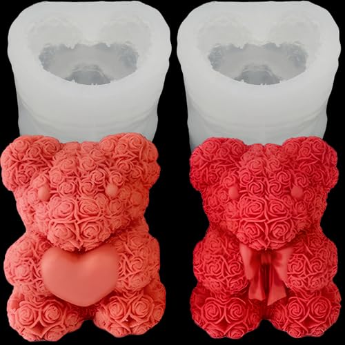 2Pack 3D Rose Bear Silicone Molds Candle Making Molds