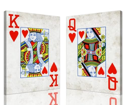 King and Queen Wall Decor for Game Room Poker Canvas Wall Art for Living Room Bedroom Bathroom Home Decorations Framed Artwork Ready to Hang(20''W x 28''H x2)