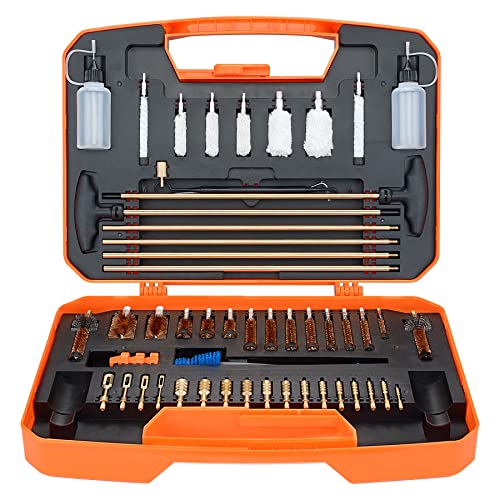 Raiseek Gun Cleaning Kit Rifle Pistol Shotgun Universal Cleaning Kit for 20GA 12GA .45 .40 .357/.380/.38/9MM .338 .325/8mm .30/7.62MM .270 .250 .243 .22 .17 All Calibers (Brass Jags-Orange)