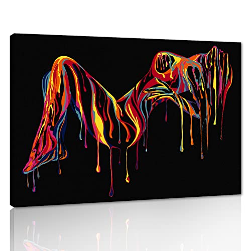 Sexy Woman Body Painting on Canvas Wall Art Nude Abstract Modern Prints Home Decor for Living Room Bedroom Hotel Bar Toilet, Framed 12”x16''