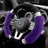 Achiou Rhinestone Fluffy Steering Wheel Cover - Comfortable Non-Slip Luxury Faux Wool, Universal Fit for 14.5" to 15" Steering Wheels