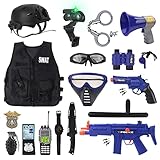 deAO Police Officer Costume for Kids Role Play Set with a Storage Backpack Vest Helmet Policeman Outfit Toys for Kids Halloween Birthdays Christmas Gift