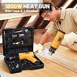 SEEKONE Heat Gun 1800W Heavy Duty Hot Air Gun Kit With Carry Case Variable Temperature Control 122℉-1112℉（50℃- 600℃） Overload Protection with 4 Nozzles for Crafts, Shrinking PVC, Stripping Paint