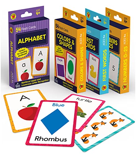 Carson Dellosa Toddler Flash Cards 4 Pack, Alphabet Flash Cards, Sight Word Flash Cards, Colors & Shapes Flash Cards, Number Flash Cards, Math & Phonics Kindergarten - Preschool Learning Activities 4+